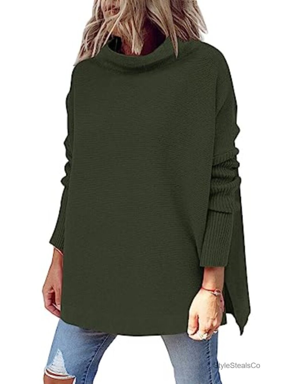 Mock Turtleneck Oversized Long Tunic Sweater Pullover